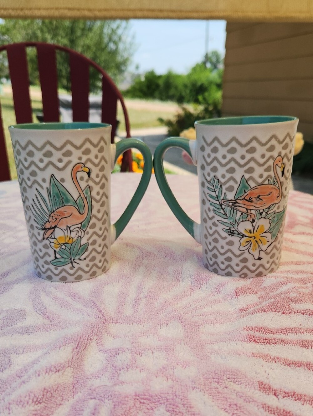 New Flamingo Botanical Ceramic Coffee Mugs - Aqua Interior and Handle - Picture 7 of 7